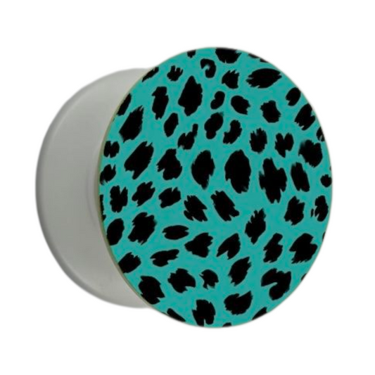 Puhelimen pidike Ø47 mm turkoosilla leopardikuosilla – mobiilikauppa.com