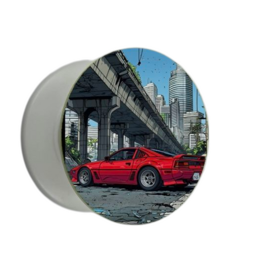 Puhelimen pidike Ø47 mm punainen auto kaupunkimaisema -kuosilla – mobiilikauppa.com