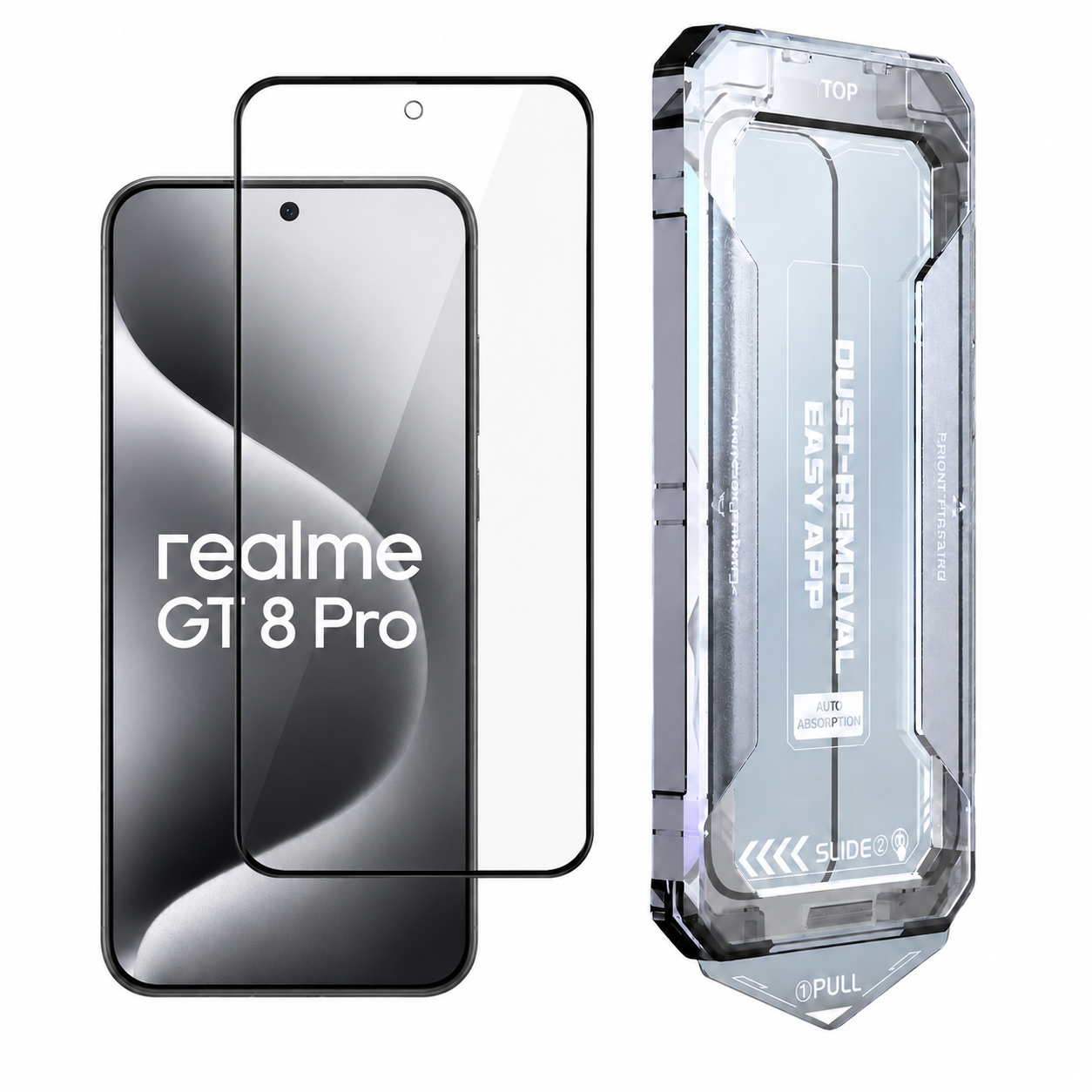 Realme GT 8 Pro panssarilasi asennuskehikolla – 9H karkaistu näytönsuoja
