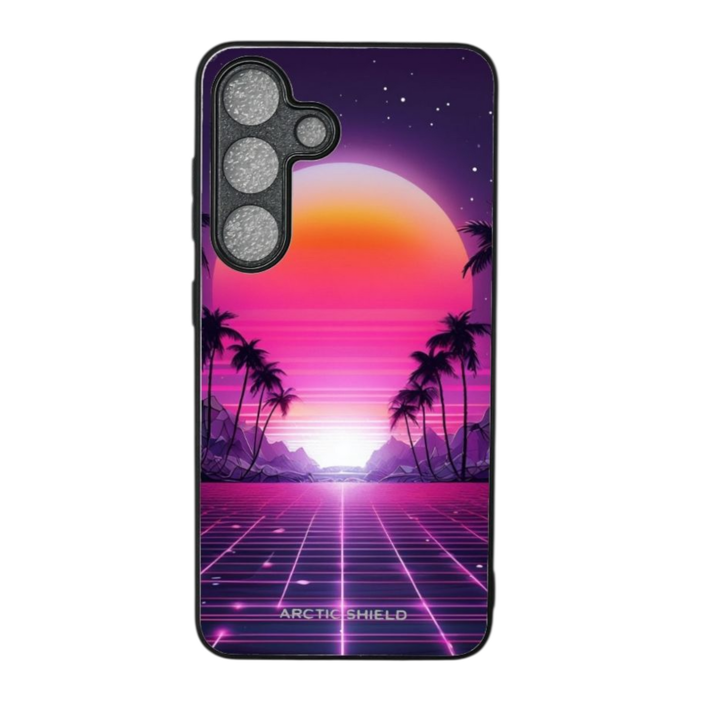 Samsung S24+ suojakuori – Neonauringonlasku ja futuristinen tyyli, Arctic Shield -design Suomesta