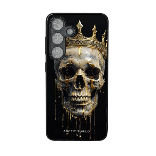 Samsung S25+ suojakuori – Kulta ja pääkallo -design, suomalainen Arctic Shield -kuori