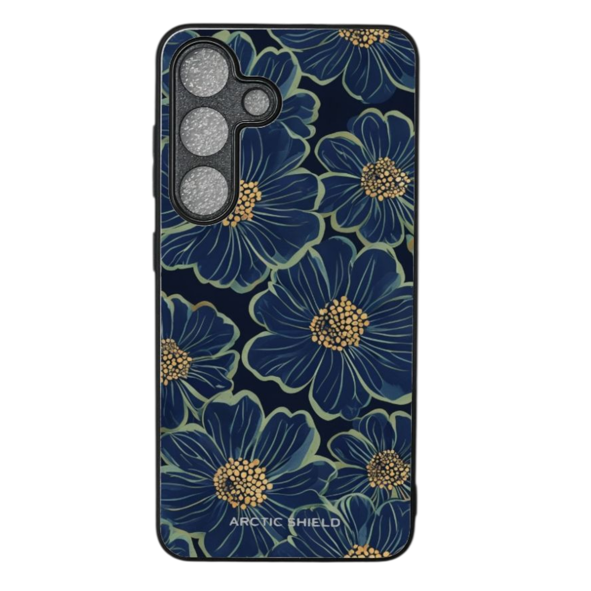 Samsung S25 Ultra suojakuori – Tummansiniset kukat ja elegantti design, suomalainen Arctic Shield -kuori