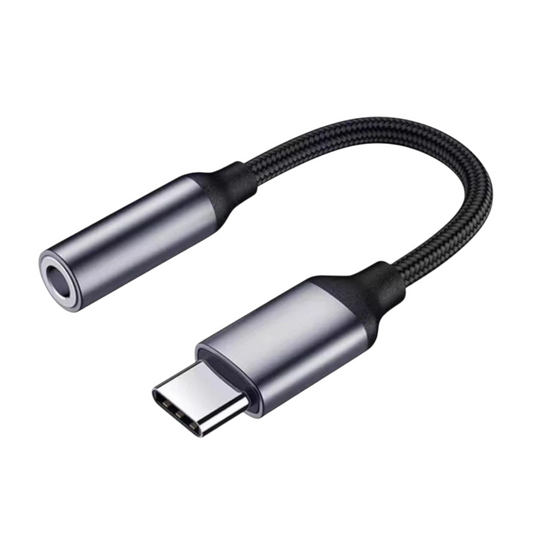 Suora USB-C ➝ 3.5 mm kuulokeadapteri – musta punottu kaapeli